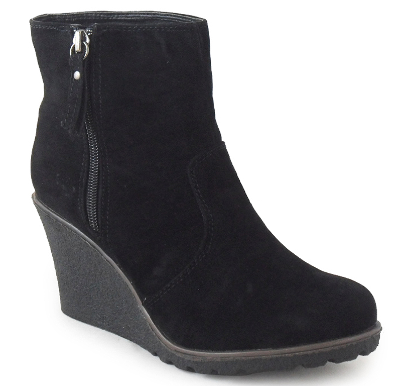 WOMENS LADIES BLACK SUEDE ANKLE WEDGE SHOES BOOTS 3-8 | eBay